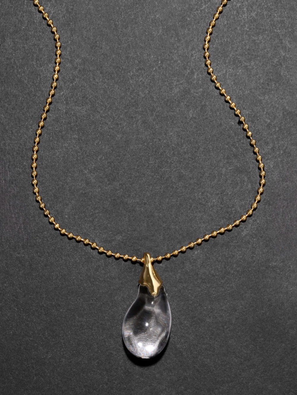NEW Alexis Bittar Liquid Lucite Teardrop Pendant Necklace Gold Clear AU15